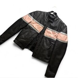 JAFRUM Black and Pink Leather Motorcycle Jacket